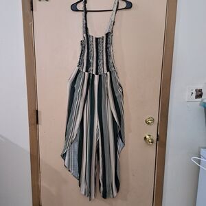 J For Justify Junior's Smocked Sleeveless striped Boho Jumpsuit Size L green